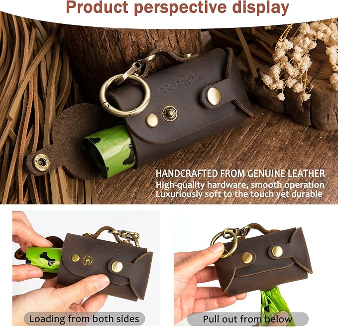 Handmade Leather Dog Poop Bag Dispenser - Stylish and Durable with Belt Attachment for Dog Walkers, Featuring a Brass Metal Clip in Coffee - Image 6