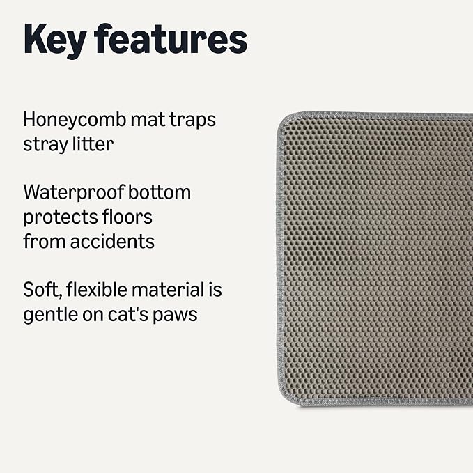 Amazon Basics Double-Layer Cat Litter Mat, Honeycomb Design with Scatter Control, Waterproof & Urine-Proof, Non-Slip Trapper Mat, Soft on Paws, Grey, 30" x 24" - Image 2