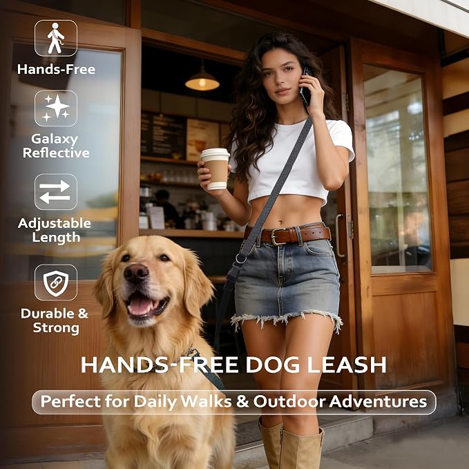 Hands Free Dog Leash,Galaxy Reflective,Crossbody Dog Leash,Black | Galaxy Reflective • Emergency Control Handle • Heavy-Duty Hardware • Multi-Way Wear - Image 2