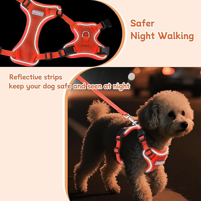 Small Dog Harness and Leash Set, Adjustable Small Sized Pet Vest | Reflective Soft Breathable Mesh, 3 Buckles, Adjustable Neck and Chest, Easy on and Comfortable Secure Walking, Orange, S - Image 4
