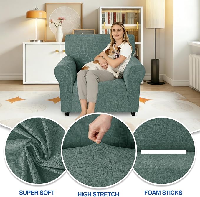 MAXIJIN Waterproof Chair Cover Armchair Covers for Living Room, 1 Piece Stretch Single Sofa Chair Slipcovers with Arms, Washable Furniture Protector for Dogs Pets (Small, Pea Green New) - Image 2