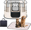 XRG Foldable Dog Playpen with pad，Indoor Cat Kennel L(35.4"x27.6"x23.6") | Portable Dog Crates with Upgrade Breathable Mesh，Sturdy Cat cage Indoor & Outdoor for Rabbit or Small Animals,Beige by XRG