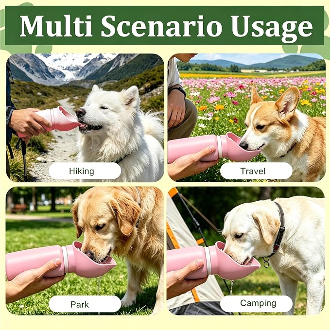 2 in 1 Foldable Dog Water Bottle, Leakproof Portable Pet Dispenser, Pink | Portable Water Dispenser for Cat, Rabbit, Puppy and Small Animals, for Pets Outdoor Walking, Hiking, Travel, BPA Free - Image 6