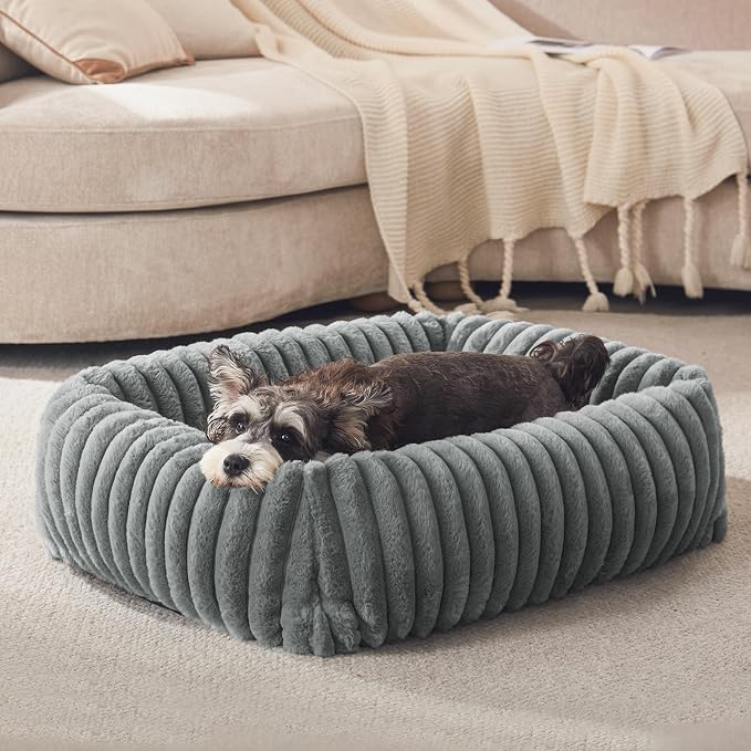 FURTIME Dog Bed for Small Dogs, Cat Beds for Indoor Cats Washable, Orthopedic Rectangle Soft Calming Puppy Bed with Removable Cover, Durable Pet Cuddler with Anti-Slip Bottom, Grey, S (20"x19"x6") by FURTIME