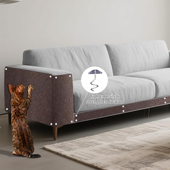 15.7'' x 78.7'' Cat Scratch Furniture Protector Cat Wall Scratcher Mat AdhesiveTrimmable Cloth Couch Anti-Scratch Cover DIY Climb Couch Protector from Claws, Replacement Pads，Brown - Image 2