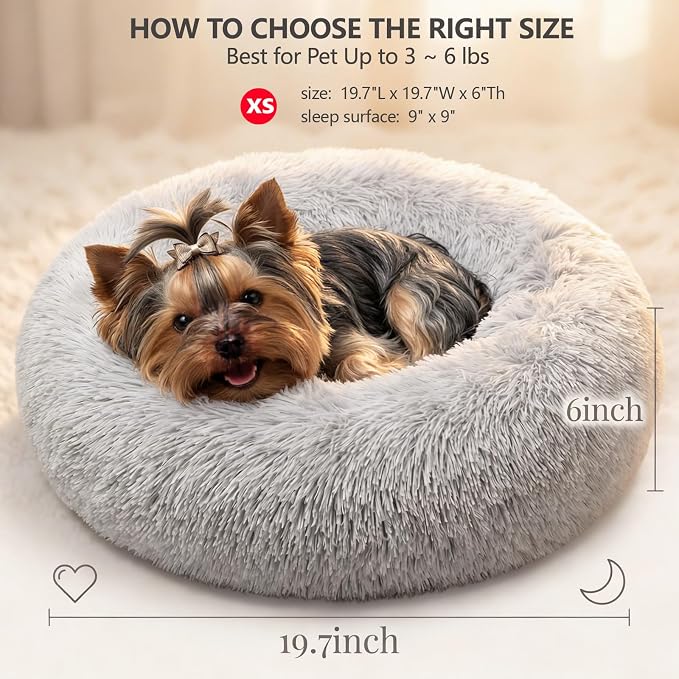nononfish Soft Donut Dog Bed,Cozy Calming Pet Bed for Small Dogs | Soft plush donut bed designed for comfortable everyday pet rest. - Image 3