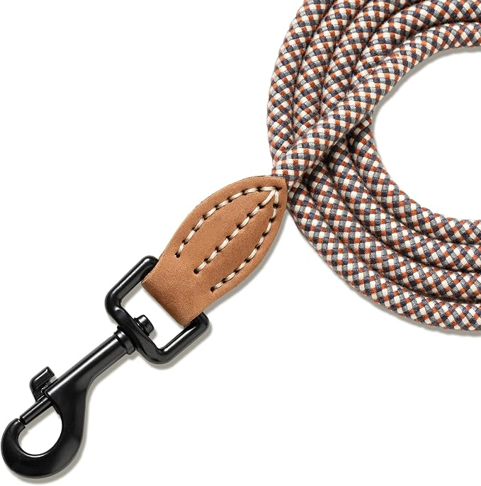 Mile High Life Dog Leash with Genuine Leather-Wrapped Ends, 4/5/6FT | Tangle-Free 360° Swivel Clasp Heavy Duty Rope Leash | Small Medium Large Dogs | Daily Walking (Brown, 60 Inch, 1/3") - Image 5