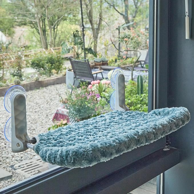 YUNIQUE Cat Window Perch with Cushion Rim, Upturned Edge Bracket, Portable Wall Hammock for Indoor Cat, Green - Image 2