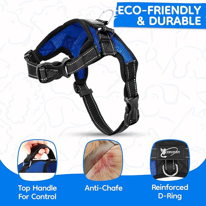 No Pull Reflective Adjustable Dog Harness With Handle- Comfortable Soft All Weather Mesh, Easy On Puppy Harness For Small Medium and Large Dogs (Blue) Medium - Image 4
