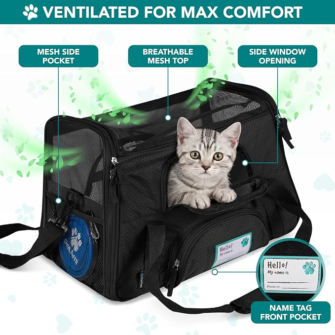PetAmi Airline Approved Pet Carrier for Cats & Small Dogs, Small, Black | Soft Sided TSA Travel Bag, Sherpa Bed, Breathable Mesh Ventilation, Collapsible Bowl, Fits Under Seat, Up to 18 lbs - Image 3