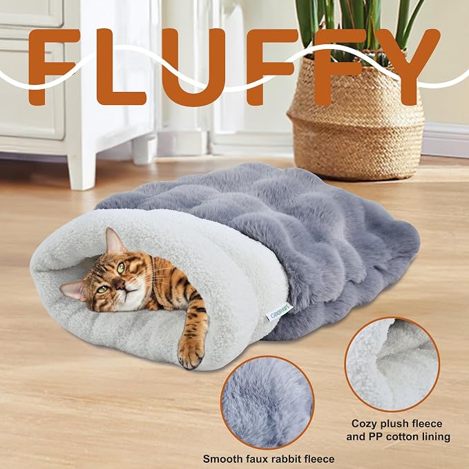3 in 1 Semi-Enclosed Self Warming Burrow Cat Bed Sleeping Cave | Keep Warming, Machine Washable, Easy to Clean, Soft & Comfortable, Pet Beds fo Cats & Dogs, Cozy Privacy Nook - Image 2