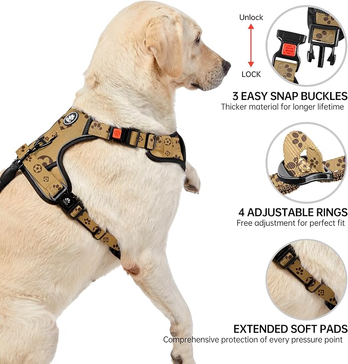 NESTROAD No Pull Dog Harness,Adjustable Oxford Dog Vest Harness with Leash,Reflective No-Choke Pet Harness with Easy Control Soft Handle for Large Dogs(Large,Light Brown) - Image 4