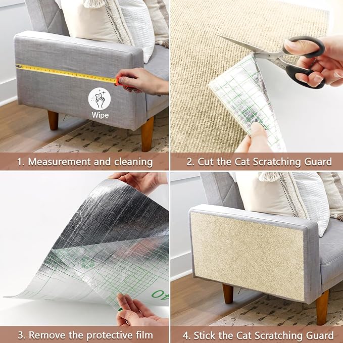 Cat Scratch Furniture Protector for Couch, Wall & Door Guard, Trimmable Self-Adhesive Scratch Pad, DIY Climbing Mat, Deterrent, Scratching Post Replacement (39.4''x15.8'', Khaki) - Image 5