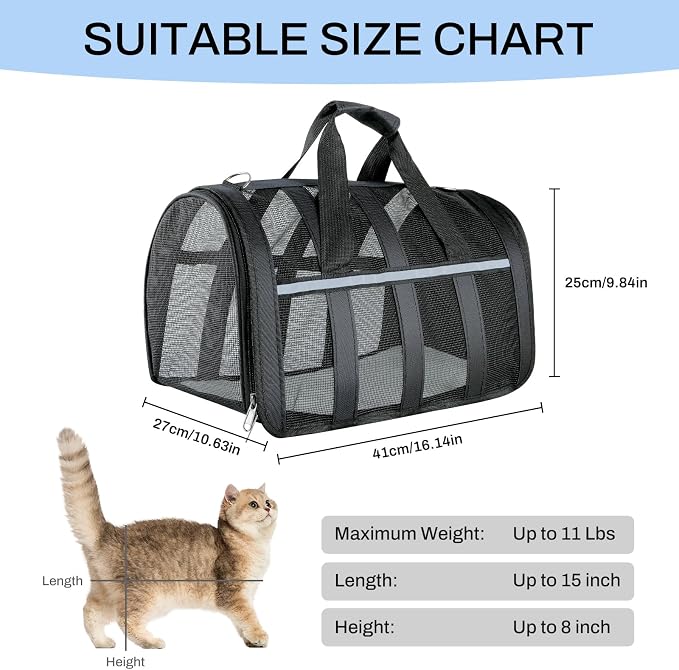 Soft Sided Pet Carrier, Airline Approved Dog Cat Travel Bag with Mesh Windows, Collapsible Portable Pet Carrier for Small Medium Dogs Cats (Black) - Image 4