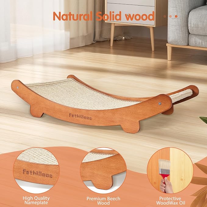 Sisal Cat Scratcher Bed Shaped U, Beech Wood Cat Scratching Pad Indoor cat Toy,Durable Cat Scratcher,Wooden Cat Furniture Protector, Large Cats Scratcher Lounge,Clawing and Play - Image 4