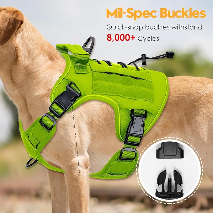 Heavy-Duty Tactical Dog Harness for Large Dogs, No Pull Adjustable Reflective Pet Vest with Molle System, K9 Military-Grade Control for Service Training, Outdoor & 10+ Breeds, Wild Lime, X-Large - Image 3