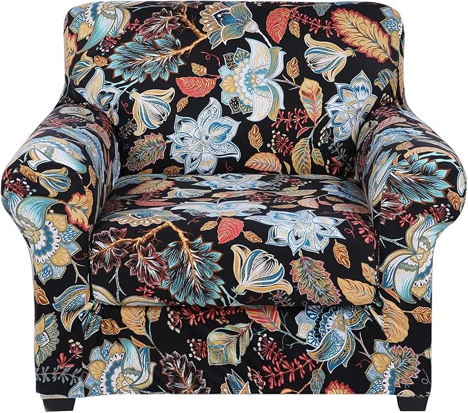 hyha Stretch Couch Covers, Chair/Sofa Covers, Armchair Slipcover for Dogs | Floral Pattern, Printed, 2 Pieces, Separate Couch Cushion Slipcover, Soft Chair Cover with Elastic Bottom for Pets (Armchair) by hyha