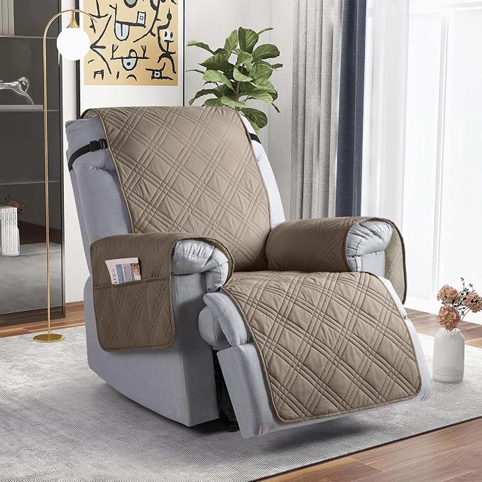 TAOCOCO Waterproof Recliner Chair Cover, Non Slip Oversized Recliner Covers for Recliner Chair with Pocket, Reclining Chair Cover Furniture Protector for Kids, Dogs(28'', Gray Taupe) - Image 8