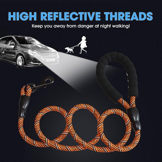 2/4/5/6 FT Dog Leash with Comfortable Padded Handle and Highly Reflective Threads for Small Medium and Large Dogs (5FT-1/2'', Black Orange) - Image 4