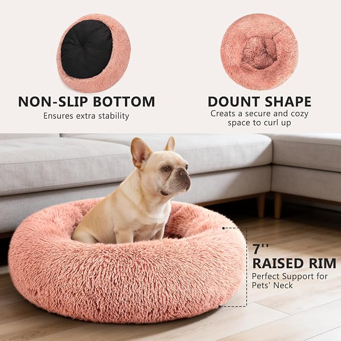 MIXJOY Orthopedic Dog Bed Comfortable Donut Cuddler Round Pet Beds Ultra Soft Washable Dog and Cat Cushion (20''/23''/30'') (23'', Pink) - Image 2