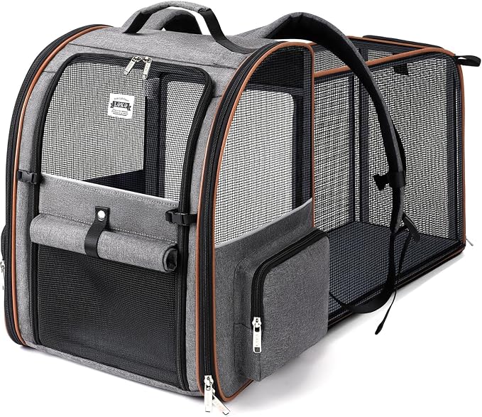Extra Large Cat Backpack Carrier Expandable Pet Carrier Backpack for Small/Medium Dogs and Medium/Large Cats, Grey by LEKEBOBOR