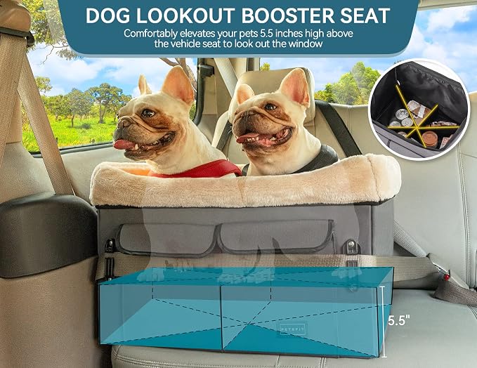 Petsfit Dog Car Seat for Medium Dogs or 2 Small Dogs, Upgraded Dog Booster Car Seat for Front and Back Seats with 2 Safety Leashes (Medium, Deep Grey) - Image 3