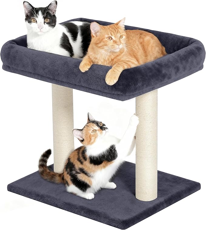 19" Small Cat Tree with Scratching Post for Indoor Cats with Perch | Dark Gray, Removable 19"×15.8" Perch Bed, Dual Natural Sisal Scratcher,Small Cat Tower,Space-Saving by KinoTail