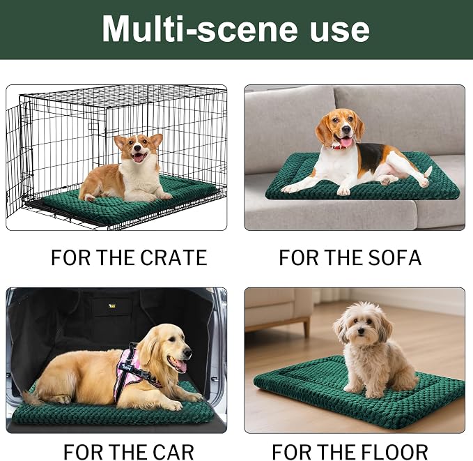 Dog Bed Crate Mat, Soft Durable Washable Anti-Slip Kennel Pad for Dogs & Cats, Reversible (Dark Green, S(24"*18"*1.5")) - Image 6