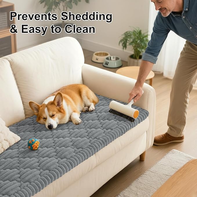 Smiry Couch Cover for Dogs Washable, Non Slip Fuzzy Pet Sofa Protector | Soft Thick Furniture Cover for Sofa, Loveseat and Sectional, Scratch & Pet Hair Resistant (Grey, 27.6" x 59") - Image 6