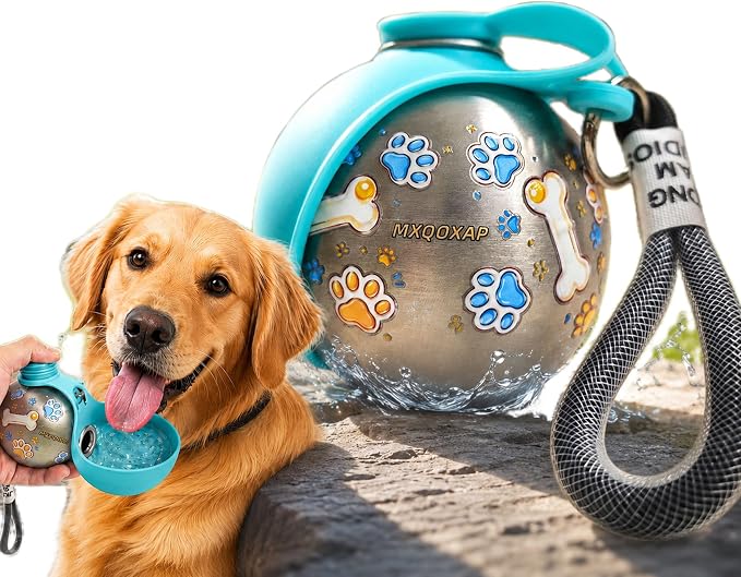 Dog Water Bottle Portable with Built-in Portable Dog Water Bowl, Stainless Steel Leak-Proof One-Hand Pet Water Dispenser for Walking, Hiking & Travel, Small Medium Large Dogs(Blue) by Unknown