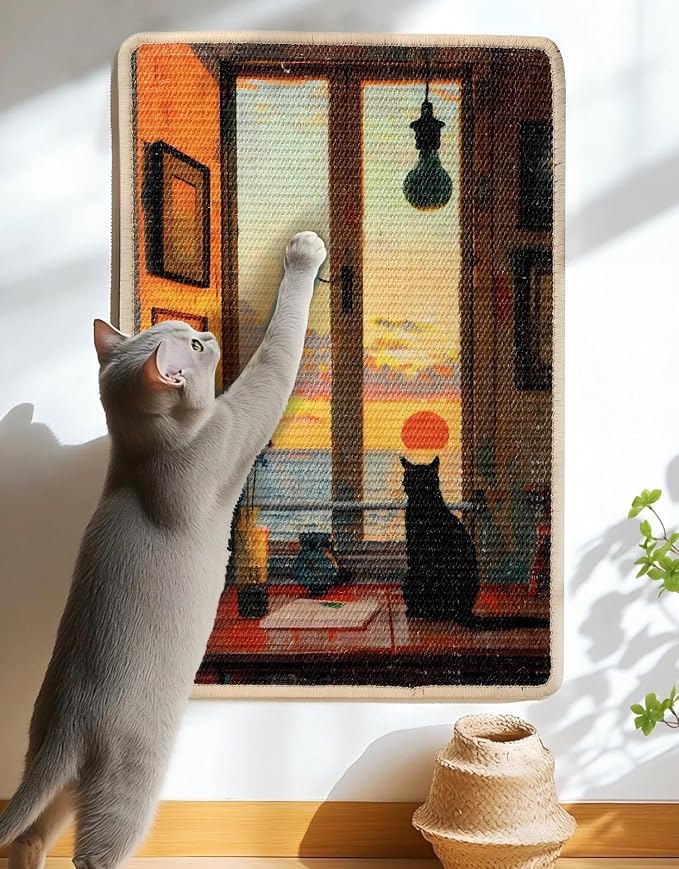 3-in-1 Sisal Cat Scratcher Mat 23.6x15.7 – Durable Scratch Rug for Floor & Wall with Sticker Tape, Protects Couch, Carpet & Furniture, Anti-Slip, Pet-Safe for Indoor/Outdoor Cats, Golden Afterglow by Truvito