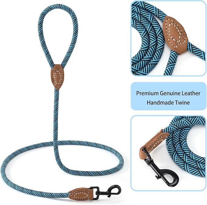Mile High Life Dog Leash with Genuine Leather Connection, 4/5/6 FT | Rope Leash, Heavy Duty 360° Swivel Metal Clasp, for Small Medium & Large Dogs (Green, 72 Inch, 1/2") - Image 4