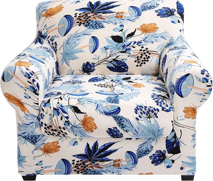 hyha Stretch Couch Covers, Chair/Sofa Covers, Armchair Slipcover for Dogs | Floral Pattern, Printed, 2 Pieces, Separate Couch Cushion Slipcover, Soft Chair Cover with Elastic Bottom for Pets (Armchair) by hyha