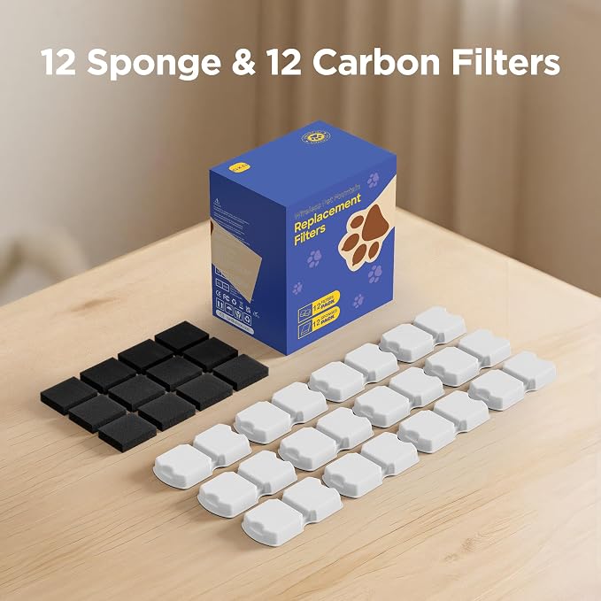 GIOTOHUN Cat Water Fountain Filter Replacement: 24 Cat Fountain Filter - 24 Pet Fountains Filters - 12 Filters & 12 Sponges - Suitable for ATMZIQXR GIOTOHUN KOOGMOON UMOCUOY IHOUONE HOOISE - Image 8