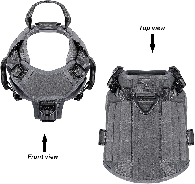 ICEFANG Tactical Dog Harness for Small Dogs,Reflective No Pull Dog Vest | with Control Handle,Adjustable,Front Hook,2 Leash Clips,Soft Padded,MOLLE Panel,Grey,Small - Image 3