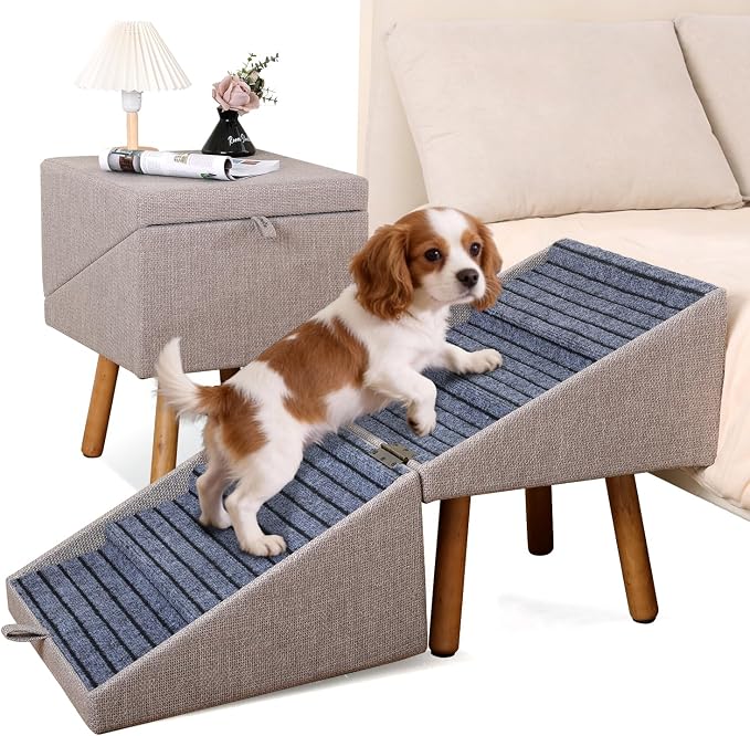 Dog Stairs for Small Dogs, 2-in-1 Pet Steps & Ottoman | Foldable Dog ramp for Couch, Non-Slip Wooden Pet ramp for Puppy Senior Injured Dogs (Light Brown, XXL(21.06H)) by Ziluce