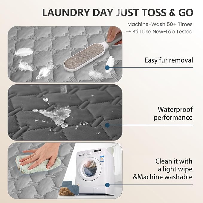 gogobunny 3X Stronger Waterproof Pet Blanket, Scratch Proof Furniture Protector for Dogs Cats, Reversible Cover 52x82 Inch, Dark Grey/Light Grey (Pack of 2) - Image 8