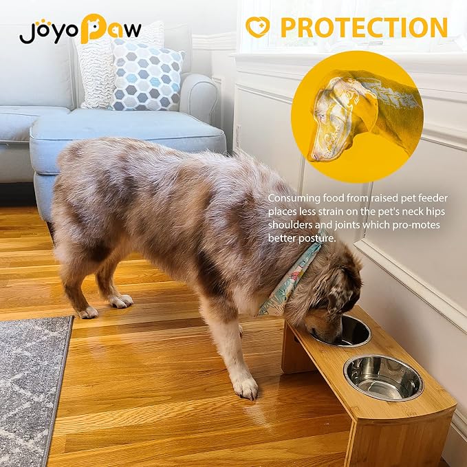 Elevated Dog Bowls, Bamboo Raised Dog Bowl for Medium Dogs, with 2 Stainless Steel Bowls (7'' Tall-40 oz Bowl) - Image 5