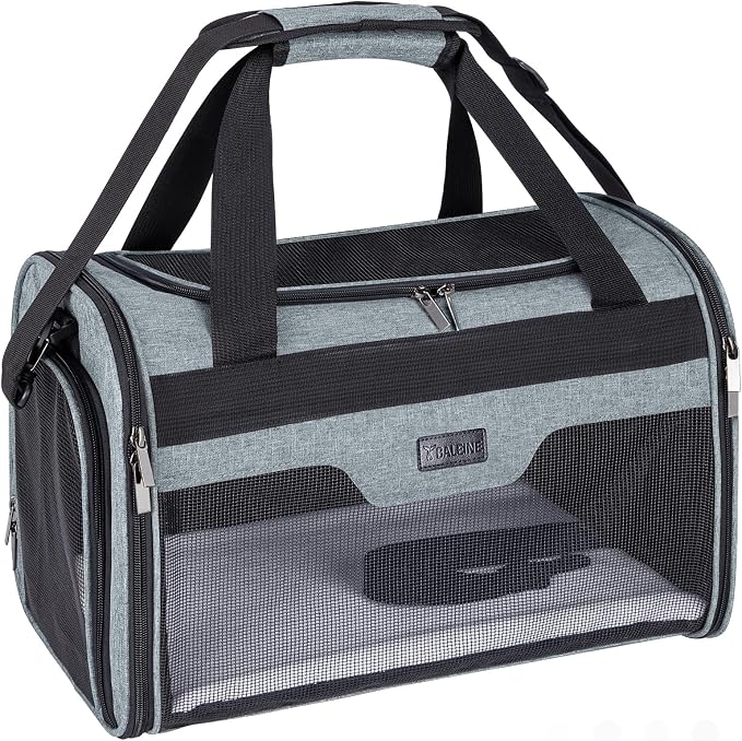 BALEINE Cat Carrier, Puppy Dog Carrier for Small Medium Pets Up to 15 Lbs, Soft-Sided Dog Travel Bag with Safety Zippers, Collapsible Pet Carrying Case (Gray, L, 17"x11"x11") by BALEINE