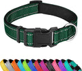 Reflective Dog Collar, Adjustable Soft Neoprene Padded,Dark Green,XS | Breathable Nylon for Puppy Dogs Cats,Tear-Resistant Webbing,Chafe‑Free on Walks and Hikes,Metal D-Ring,Night Safety by PWOD