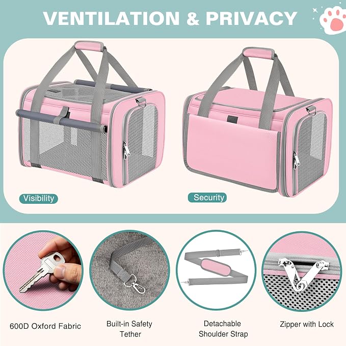 Cat Carrier Airline Approved Privacy Portable Top Load Pet Travel Bag | Soft Sided Pet Carriers for Small Cats Dogs Puppy up to 16 Lbs,Collapsible,Zipper Lock,Luggage Sleeve,2 Storage,Washable - Image 2