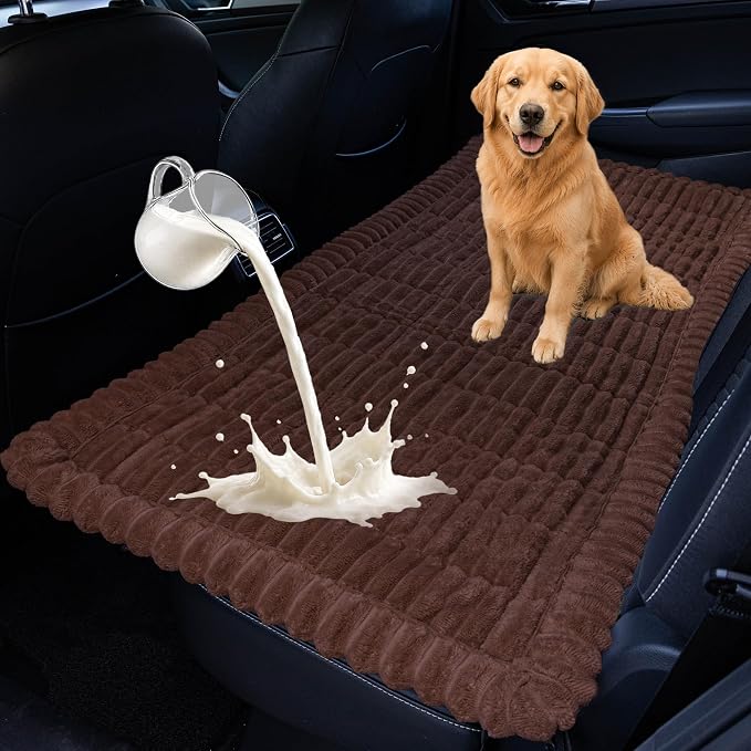 Dog Car Seat Waterproof Bed Cover Back Seat Dark Brown 23.6”x51” | Nonslip Soft Comfortabl Pet Bed Mat Car Blanket for Travel Backseat Extender Seat Covers Dog Bed for Cars Trucks and SUVs by CoSofSLIP