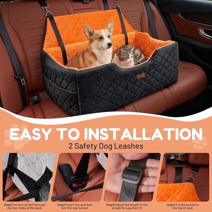 Dog Car Seat for Large Medium Dogs up to 55 lbs, Memory Foam Dog Booster Seat with Storage Pocket, 2 Safety Leashes,Washable Cover, Portable Anxiety Pet Travel Bed, Black - Image 6