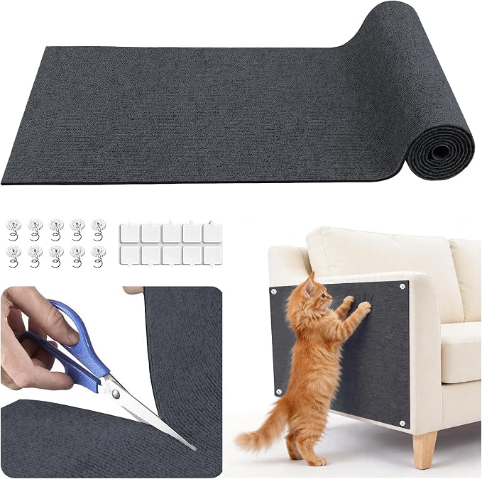 Small Cat Scratcher, 23.6x11.8 Cat Scratch Furniture Protector | Trimmable, No-Shedding Cat Scratch Pad with Self-Adhesive Backing for Climbing, Protects Walls and Couch, Dark Gray by Petinstinct