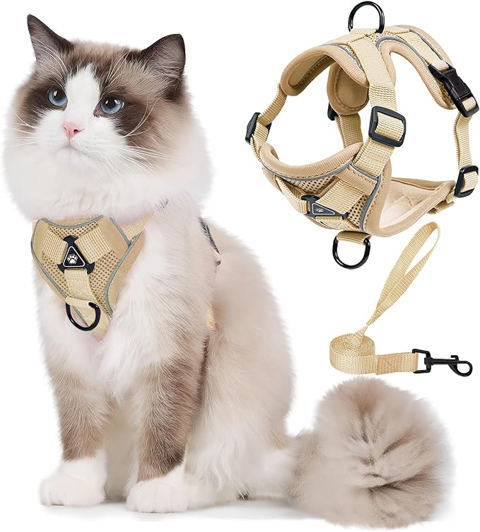 Dog Harness Small Sized Dog Pet Vest with Leash Set Camel S | Adjustable Puppy Vest Harness, No Choke No Pull, Soft Padded, Step-in Dog Vest, Reflective Cat Harness, Breathable Air Mesh - Image 3