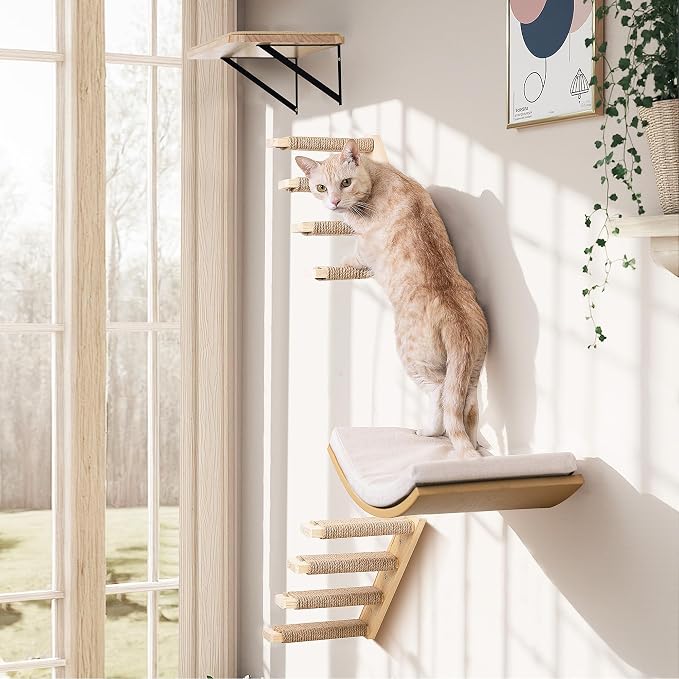 Cat Climbing Stair Shelf, Wall Mounted Reversible Ladder 2PCS 4 Steps | Reversible Left & Right Direction, For Cats up to 10 Pounds, Jute Scratching Ladder, Space Saving, 4-Step Design, Wall Mount - Image 7