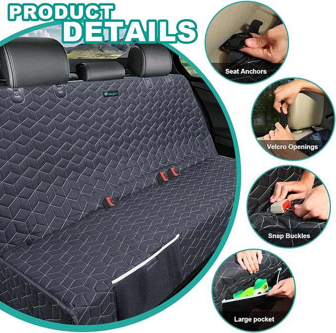 Meginc Dog Car Seat Covers for Back Seat, Bench Seat Covers for Trucks | Heavy-Duty Waterproof Oxford Pet Rear Protector for Ford F150 Ram 1500 Sierra 1500,Non-Slip,Scratch-Resistant,Velcro Opening - Image 8