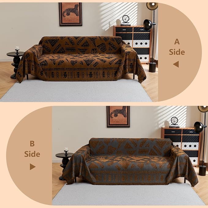 MYSKY HOME Boho Couch Cover Sofa Covers, Couch Covers for 2-3 Cushion Couch Sofa, Chenille L Shape Sectional Couch Cover- Pet-Friendly, Machine Washable, Sofa Protector for Kid, 71"x118", Coffee - Image 5
