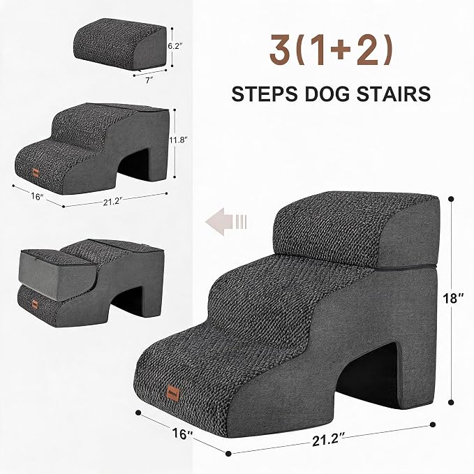 Garnpet Dog Stairs with Tunnel, 3-Step Dog Steps for Small Dogs and Cats, Non-Slip Indoor Pet Stair for Couch Sofa and Chair, Dark Grey - Image 2