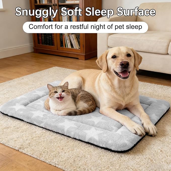Dog Bed Mat – Soft & Comfortable Dog Kennel Pad for Crate – Durable Crate Bed & Mat for Dogs & Cats – Ideal for Crate, Kennel, and Home Use (Big&Little Stars Grey, L(35"*23"*1.5")) - Image 2